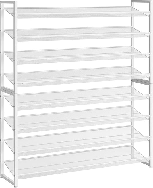 Shoe Rack, Long Shoe Organizer,Max Holds 50 Pairs,8 Tier Metal Shoe Storage Shelf,4-Tier Stackable Shoes Organizer for Garage, Entryway,White