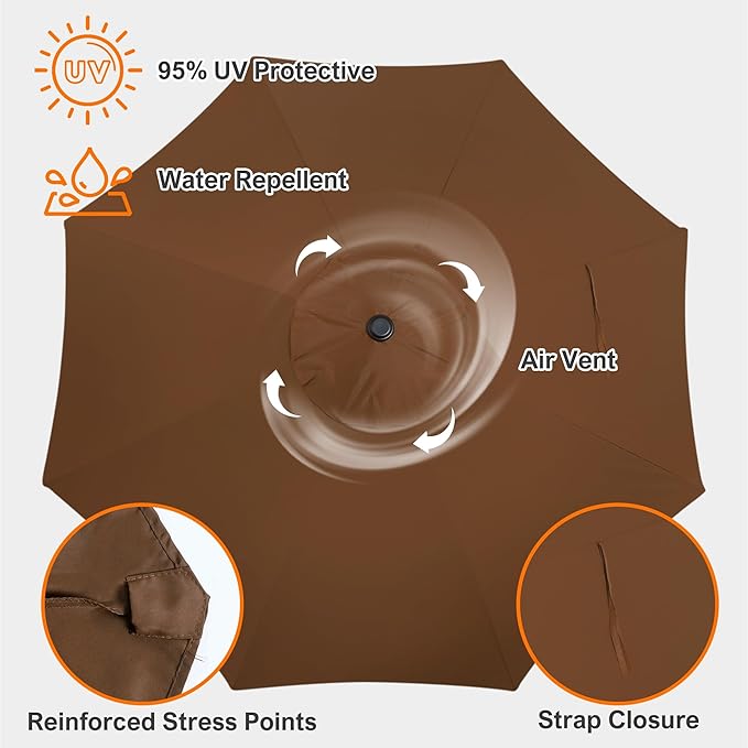 Blissun 9ft Patio Umbrella Replacement Canopy, Market Umbrella Top, Outdoor Table Umbrella Canopy for 8 Ribs, Canopy Only