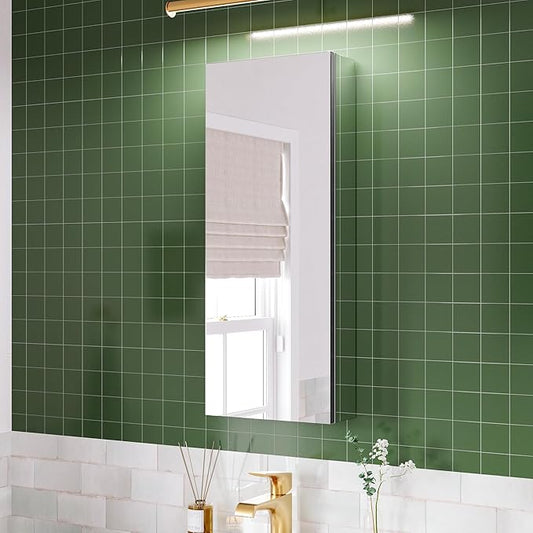 12’’×30’’ Medicine Cabinet with Mirror, Storage Cabinet for Bathroom, Adjustable Shelves, Recessed/Surface Mount, Soft-Close Blum Hinge,Left Swing