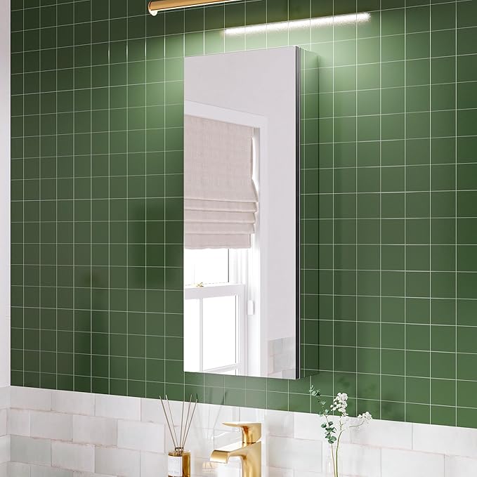 12’’×30’’ Medicine Cabinet for Bathroom, Storage Cabinet Vanity Mirror, Adjustable Shelves, Recessed/Surface Mount, Blum Hinge, Right Swing