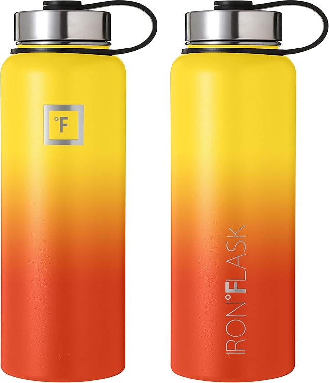 IRON °FLASK Sports Water Bottle - 18 Oz 3 Lids (Wide Spout Lid), Leak Proof - Stainless Steel Gym & Sports Bottles for Men, Women & Kids - Double Walled, Insulated Thermos, Mothers Day Gifts for Mom