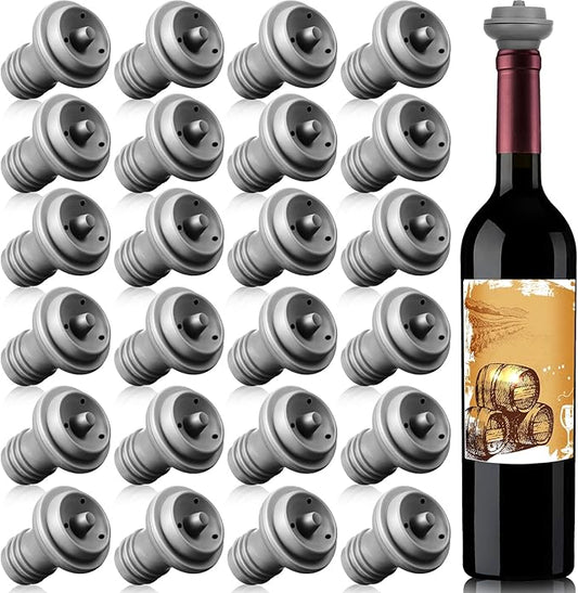 Honoson Wine Stopper Resealable Wine Pump Vacuum Stoppers Vacuum Wine Stopper Silicone Wine Saver Stoppers Practical Wine Saver Stoppers for Kitchen Supplies Wine Bottle Tools (Grey, 24 Pieces)