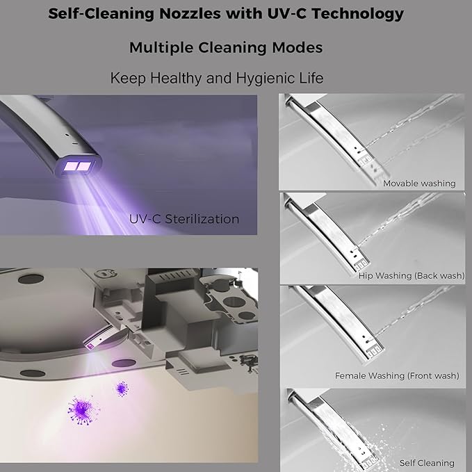 WinZo Luxury Smart Toilet with Elongated Heated Bidet Seat, Auto Flush, LED Display, Multiple Wash Modes with Starry Night Light Comfort ADA Height,(Matte Grey)