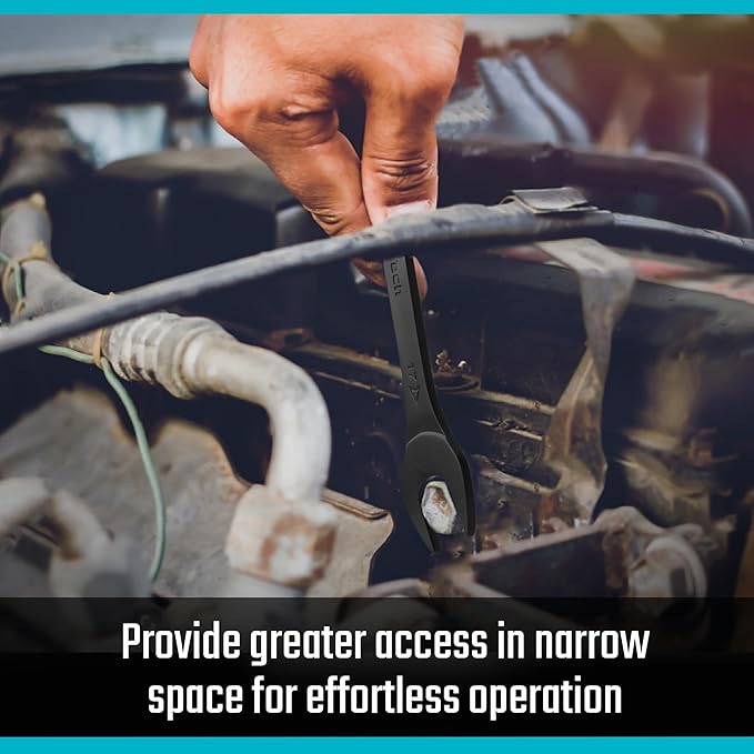 DURATECH Super-Thin Open End Wrench Set, Metric, 8-Piece, 5.5mm to 27mm, Black Electrophoretic Coating, with Rolling Pouch