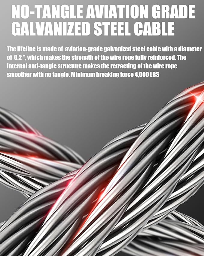 [Internal Shock Absorber] Self Retracting Lifeline Shemior 33FT SRL, No Tangle+Aviation Grade Galvanized Steel Cable, Retractable Safety Lanyard, Fall Arrest Roofing Gear, ANSI Compliant