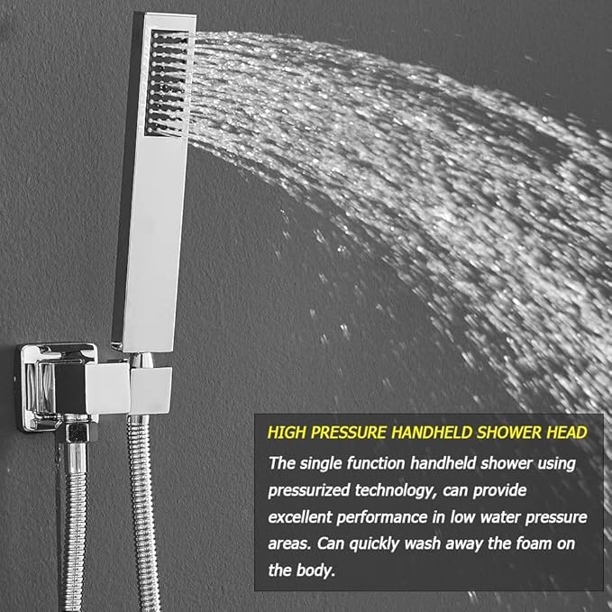 Chrome Shower System with High Pressure 8'' Rainfall Shower Head, Handheld Shower head, Bathroom Luxury Rain Mixer Shower Combo Set Wall Mounted Shower Faucet Rough-in Valve and Trim Kit