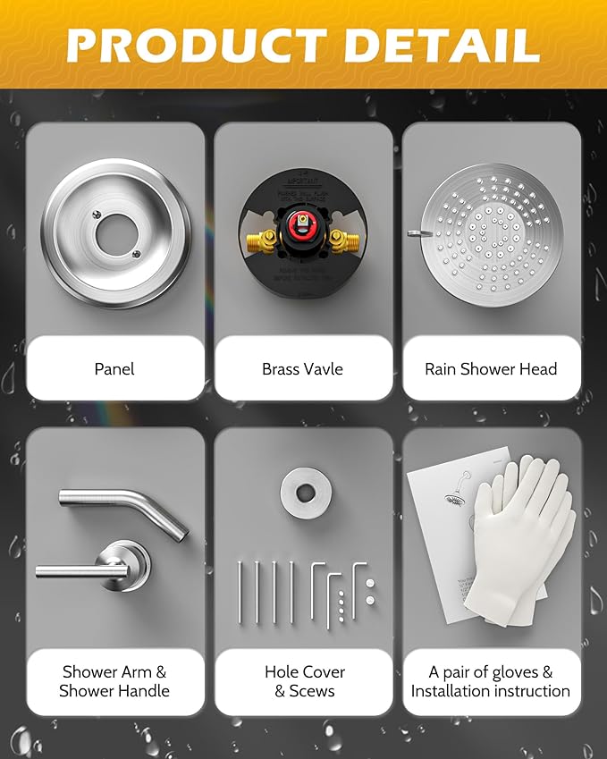 Shower Faucet Set Brushed Nickel: WOWOW Bathroom Shower System with 6-Inch Rain Shower Head, Single Handle Shower Trim Kit Combo Set High Pressure (Valve Include）