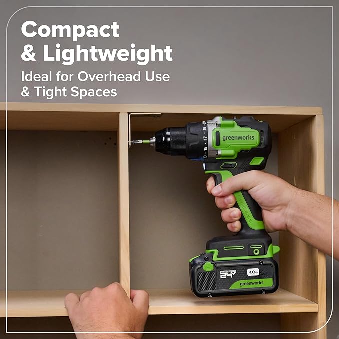 Greenworks 24V Cordless Brushless 800 in-lbs Drill/Driver, Professional Grade,21 Clutch, 4.0Ah USB-C Battery (24,000mAh Power Bank),65W USB-C Fast Charger(3-Port) and USB C to USB C Cable(3.3FT)