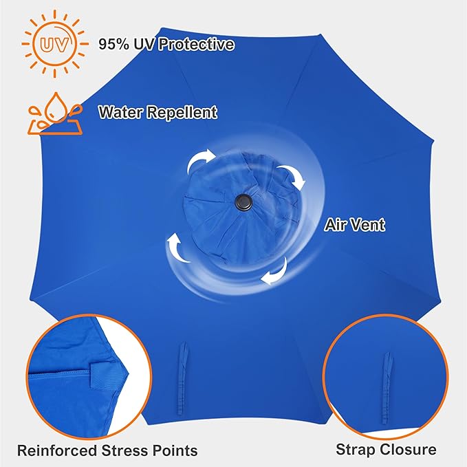 Blissun 9ft Patio Umbrella Replacement Canopy, Market Umbrella Top, Outdoor Table Umbrella Canopy for 8 Ribs, Canopy Only