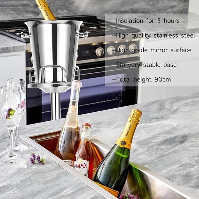 Ice Bucket with Stand Standing Champagne bucket for Party Stainless Steel Wine Bucket Wine Cooler with Stand 5L Wine Chiller for Bar Ktv Weding
