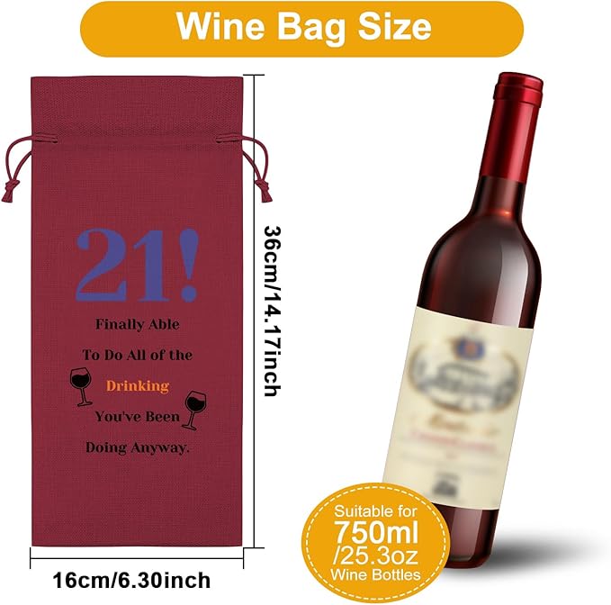 Sazuwu Funny 21st Birthday Gifts for Her Wine Bag 21 Year Old Birthday Gifts for Him Happy 21st Birthday Decorations Wine Bottle Storage Bag Born in 2003 Wine Accessories Gifts for Wine Lovers(Red)