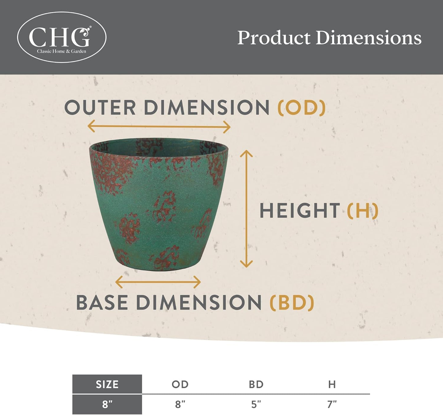 Classic Home and Garden Vogue Planter Pots w/Pottery Quality Finish - Modern Indoor & Outdoor Flower Pots - UV-Resistant Porch Planters - Decorative Pot for Flowers & Herbs (8” Weathered Copper)