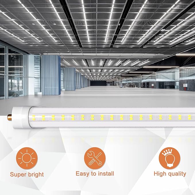 8ft LED Bulbs, 8 Foot LED Tube Light (20 Pack) 45W 6000lm 6500K, Super Bright,T8 Single Pin FA8 Lights, Clear Cover,8 Foot LED Bulbs to Replace T8 T12 T10 Fluorescent Light Bulbs
