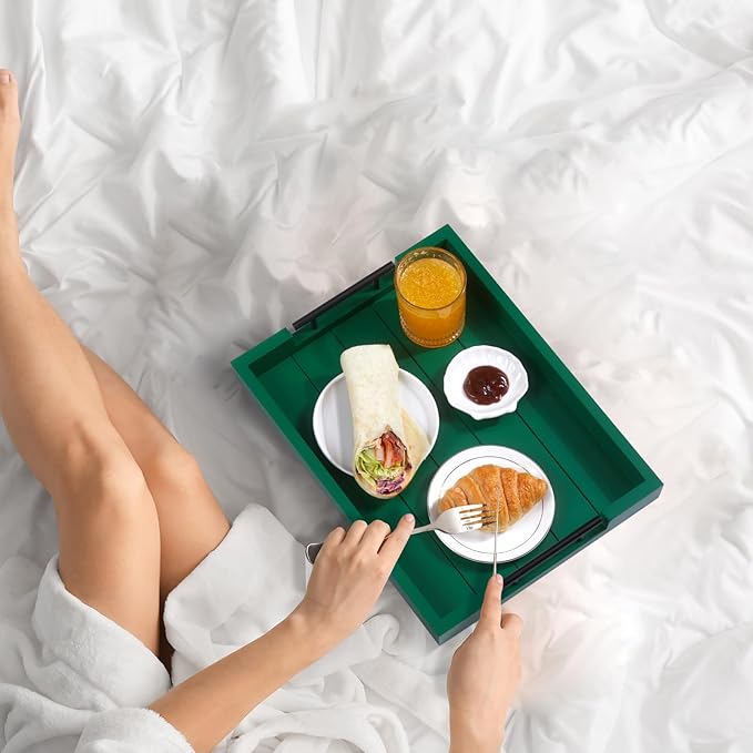 Ottoman Coffee Table Decorative & Serving Tray, 17x13 Inch Wood Tray with 4 Wooden Coasters - Perfect for Ottoman & Breakfast