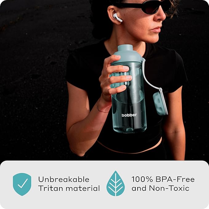 BOBBER 30 oz Tritan Water Bottle with Strainer for Fruit & Ice — Dishwasher Safe, Leak Proof, BPA & BPS-Free Water Bottle — Large Fitness Bottle for Women & for Men, Sturdy Tritan Plastic (Light Blue)