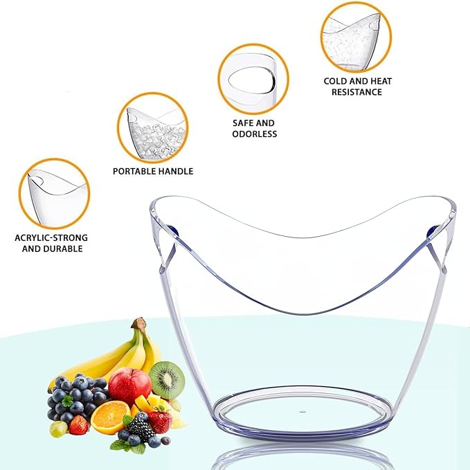 Pack of 2 Acrylic Ice Buckets - 4 Liter Large Beverage Tubs for Parties, Perfect Ice Containers for Party, Buckets for Drinks, Mimosa Bar Supplies, Brunch Decor, and Outdoor Events, and more.