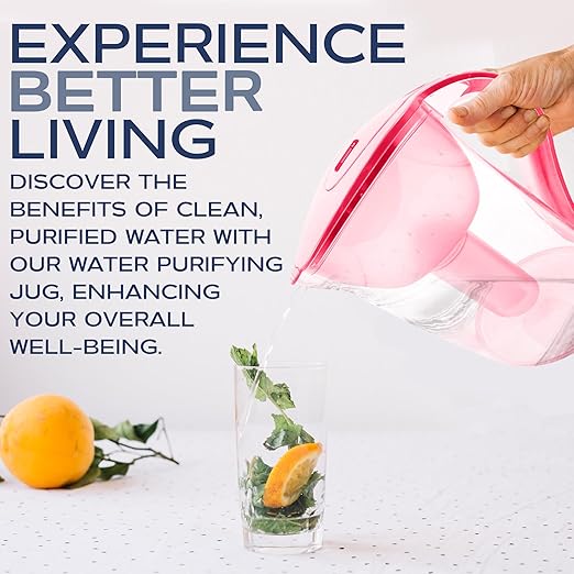 Purified Clean Crystal-Clear Water Filter Pitcher: Experience Enhanced Extraordinary Refreshing Hydration, Enjoying Convenience, Efficient and Quality You Deserve (Red - 3.8 LTS)