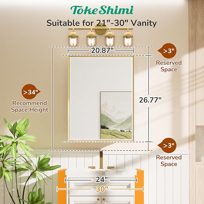 TokeShimi 21x27 Bathroom Medicine Cabinet with Mirror Beveled, White and Gold Recessed Medicine Cabinet Mirrored for Wall, Aluminum Framed Metal Mirror with Storage Adjustable