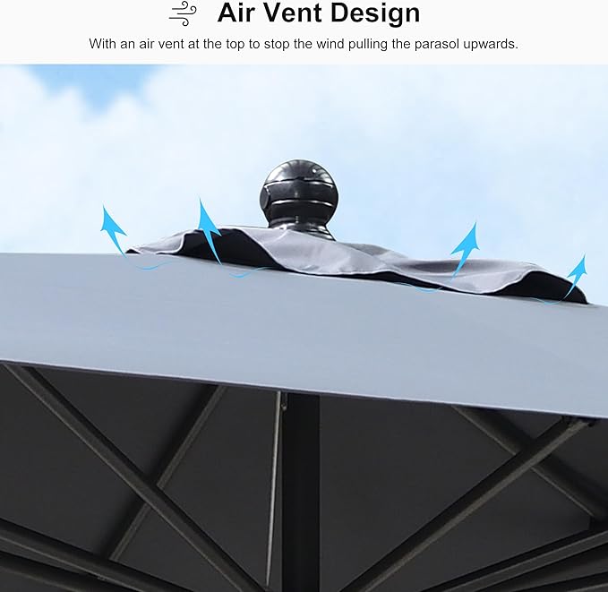 PURPLE LEAF 11.5' x 9' Patio Market Umbrella Outdoor Table Sun Umbrellas with Crank 8 Aluminum Sturdy Ribs for Pool Deck Backyard Beach Light Gray