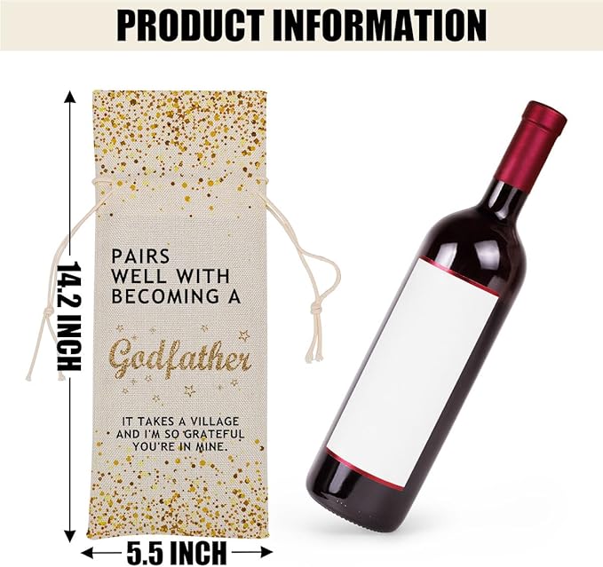 Godfather Gift Godfather Proposal Gifts Wine Bag God Parents Presents Proposal Gifts Godparents Gifts for Baptism for Men Male Uncle Coworker Friend Wine Bags