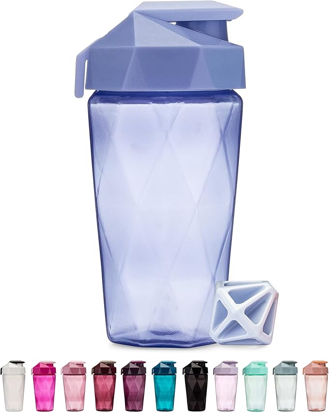 Classic 20oz Blender Shaker Bottle | Protein Shaker Bottle with Diamond Agitator | Shaker Cup with Carrying Handle and Dishwasher Safe | Light Blue - 20-Ounces