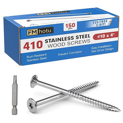 #10 x 4 Inch 410 Stainless Steel Deck Screws, 150Pcs Wood Screws T25 Star Bit