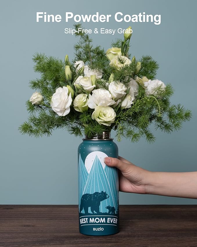 Gifts for Mom Birthday, 32oz Best Mom Water Bottle for Mother Gift, BUZIO Bear Mama Hydro Water Flask with Straw Lid, Stainless Steel Insulated Vacuum Metal Tumbler from Daughter Son, Cold for 48Hrs