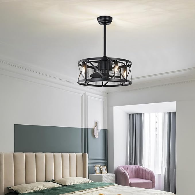 NicBex Ceiling Fan 20 Inch Modern Ceiling Fan with Lights Ceiling Fans with 5 Blades and Remote Control Reversible Small Caged Ceiling Fan for Bedroom, Living Room, Matte Black