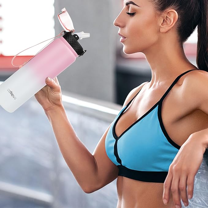 GOPPUS 32 oz Sports Water Bottle 1 Liter Double Wall Insulated Stainless Steel Water Bottles with Straw Lid Reusable Leak proof Metal water bottles with Strap Handle(Pink White 1 lid)