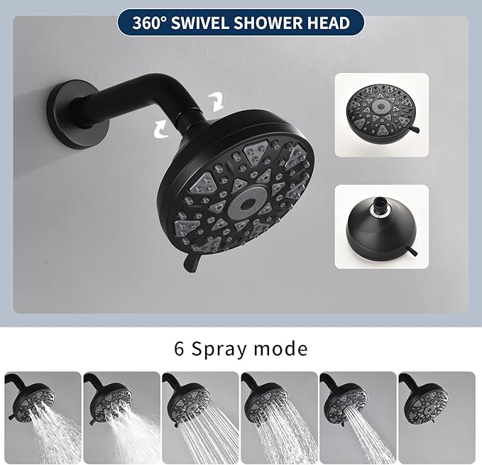 Matte Black 3 Handles Shower Faucet Set with Tub Spout Bathtub Shower Faucets Combo Set Shower System Complete Tub and Shower Trim Kit Shower Fixtures