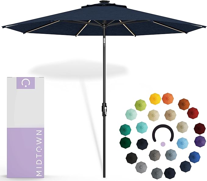 Midtown Umbrellas Led Swilt Sunbrella Umbrella, 8 Foot Patio Umbrella In Spectrum Indigo Acrylic Fabric - Deck Patio Umbrella, Backyard Umbrella, Garden Umbrella & Pool Umbrella - Black Pole