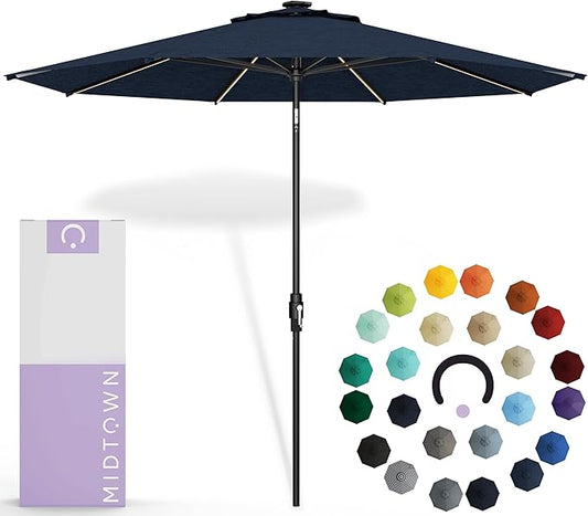 Midtown Umbrellas Led Swilt Sunbrella Umbrella, 8 Foot Patio Umbrella In Spectrum Indigo Acrylic Fabric - Deck Patio Umbrella, Backyard Umbrella, Garden Umbrella & Pool Umbrella - Black Pole