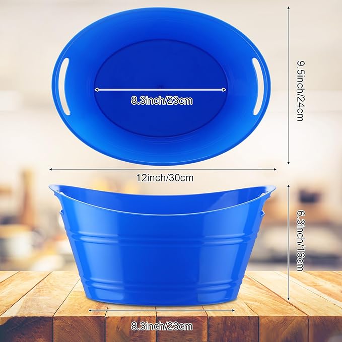 6 Pieces Ice Buckets Bulk, Plastic Ice Buckets with Handles, Oval Storage Tub, Large Capacity Ice Drink Bucket for Party Bar Wine Beer Champagne Beverage Bottle Cooler (Blue,4.5 Liter)