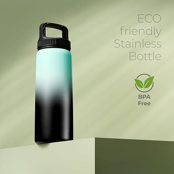 SipX™ Triple-Insulated Stainless Steel Water Bottle 25oz. With 3 Lids, BPA-Free Reusable Insulated Water Bottle Keeps Cold 24 Hours, Metal Water Bottle Made Of Sustainable Material For Hiking & Biking