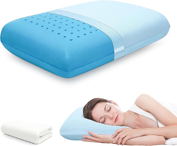 Gel Memory Foam Pillow Cooling Pillow with Removable and Machine Washable Cover Bed Pillow for Side, Back, and Stomach Sleepers, Standard Size 1 Pack Blue