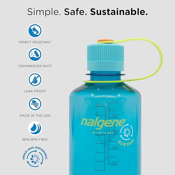 Nalgene Sustain Tritan BPA-Free Water Bottle Made with Material Derived from 50% Plastic Waste, 16 OZ, Narrow Mouth