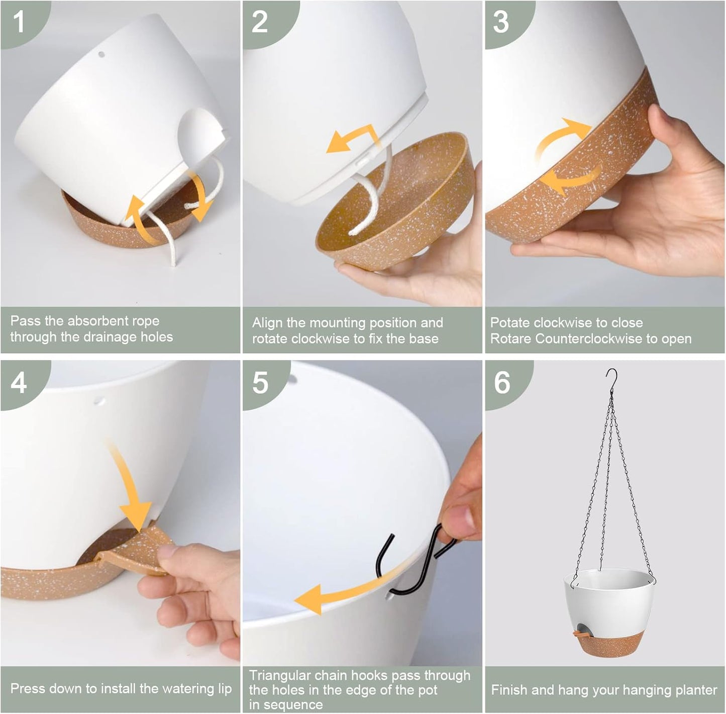 Hanging Planters for Indoor Outdoor Plants, 2 Pack Self Watering Hanging Pot with Drainage Holes & Removable Tray (White, 6'')