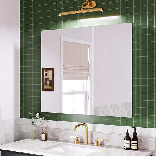 36''×30'' Medicine Cabinet with Mirror Door, Storage Cabinet Vanity Mirror for Bathroom, Blum Hinges, Recessed/Surface Mount, Adjustable Glass Shelves