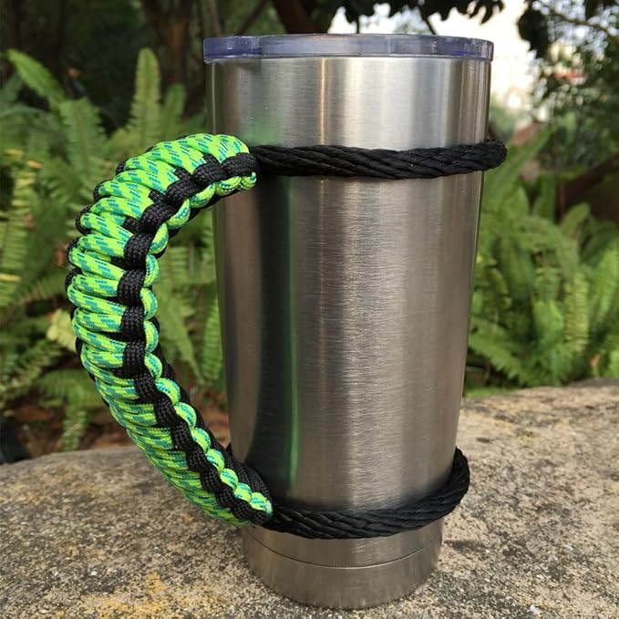 Handmade Paracord Handle for Yeti/Rtic/Ozark Trail Rambler 20 Oz Tumbler. Green/Black