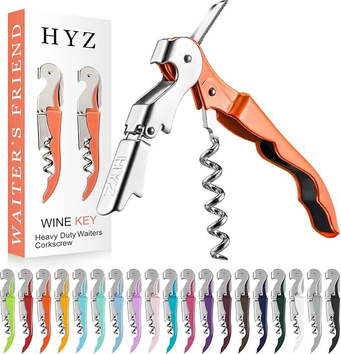 HYZ 2-Pack Wine Opener Waiter Corkscrew, Professional Wine Key for Servers, Bartender with Foil Cutter, Manual Wine Bottle Opener Double Hinged (Orange)