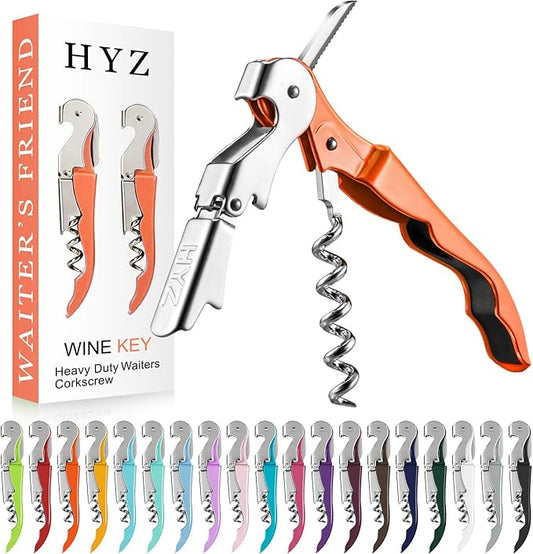 HYZ 2-Pack Wine Opener Waiter Corkscrew, Professional Wine Key for Servers, Bartender with Foil Cutter, Manual Wine Bottle Opener Double Hinged (Orange)
