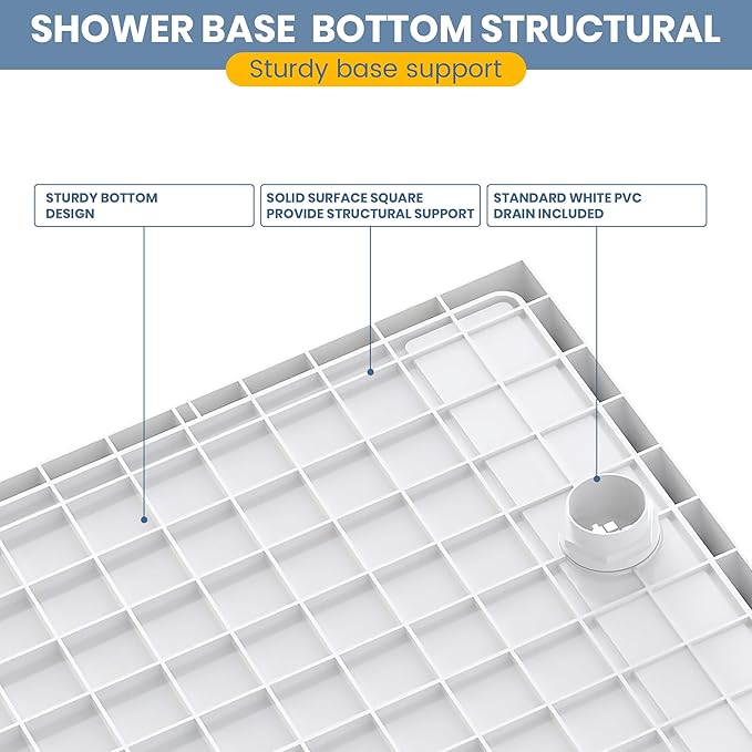 Shower Base Pan in White Right Linear Drainer, Rectangular Shower Base 48"×32"×4" with Non-Slip Floor Panel and Stainless Steel Shower Drain Cover