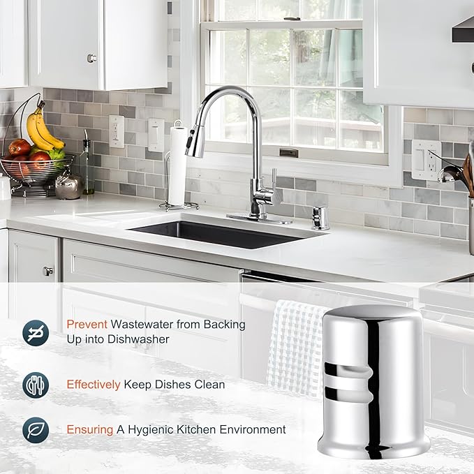 Dishwasher Air Gap Cover, Dishwasher Air Gap Cap for Kitchen Sink, Solid Brass Dishwasher Overflow Vent Cap Replacement Kit, Chrome