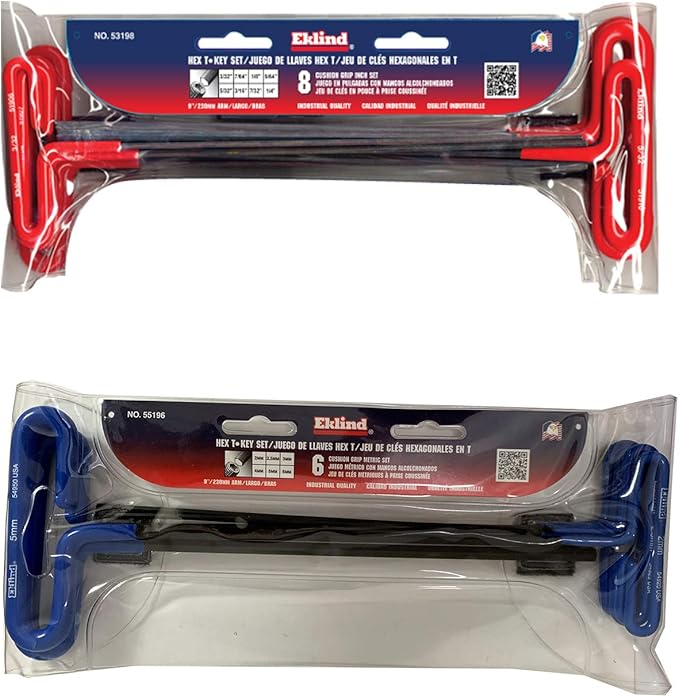 Eklind 50914 Cushion Grip Hex T-Key Set 14 Piece Set - INCH/MM, 9 inch arm