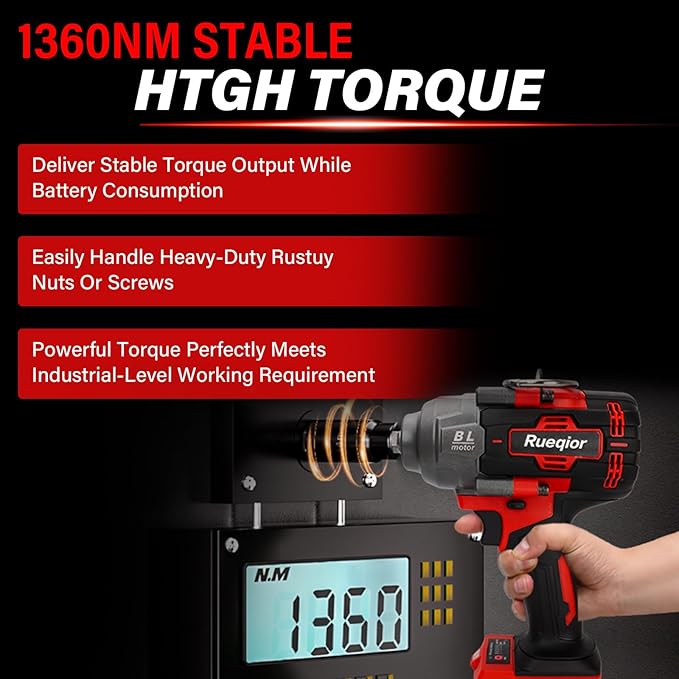Cordless Impact Wrench 1/2" for Milwaukee 18V Battery, Impact Wrench 1000FT-LBS(1360N.m) High Torque Brushless Electric Impact, with 4 Modes Power Impact Driver for Car, Truck, Mower (No Battery)