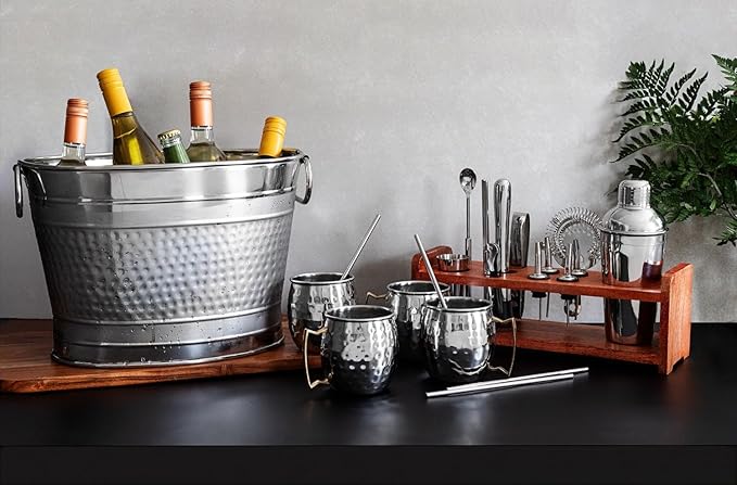 Insulated Beverage Tub for Parties Stainless Steel Drink Tub Cooler Ice Bucket for Hosting Parties Drink Bucket with Handles Wine Bucket Single Wall Ice Bucket