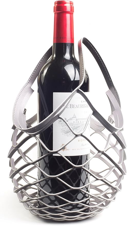 Wine Tote Gift Bag Carrier - 2 Pack - Single Bottle, Reversible, PU Leather - Collapsible Woven Mat Lies Flat as Coaster Expands to Become Netted Gift Basket Bag – by DeVine