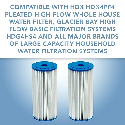 CFS COMPLETE FILTRATION SERVICES EST.2006 Compatible for HDX HDX4PF4 Pleated High Flow Whole House Water Filter: Reduces Sediment - 30 Micron Water Filters 2 Pack