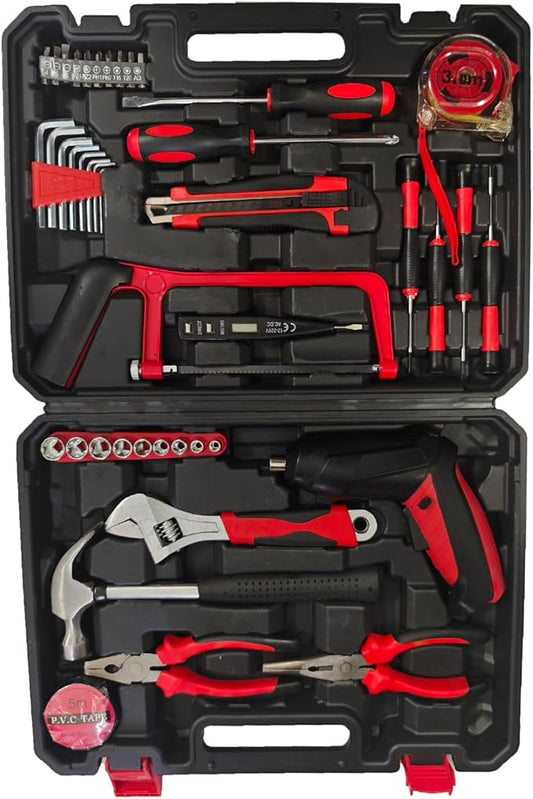 43 in 1 Household Tool Set with 3.6V USB Cordless Electric Screwdriver,Home Tool Kit with Cordless Lithium-ion Drill Driver(Red)