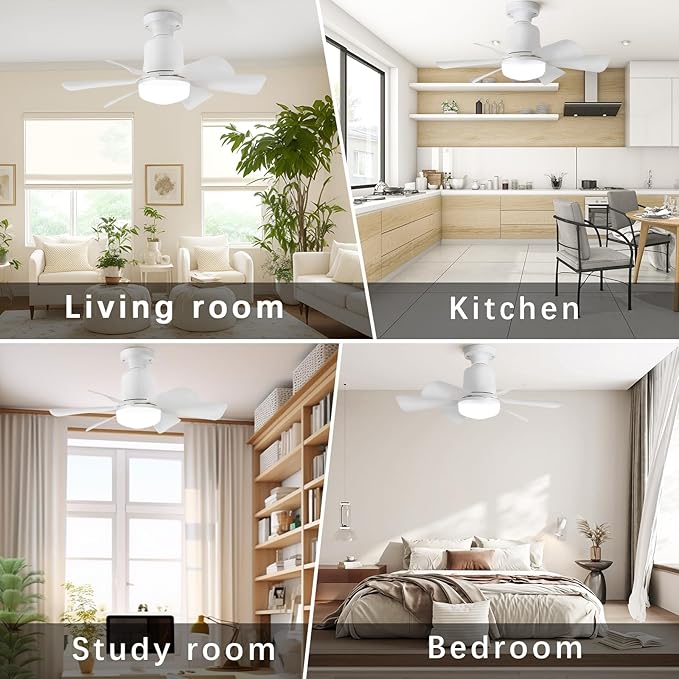 Socket Fan Light with Remote, 3 Color Ceiling Fans with Lights, Dimmable Small Led Ceiling Fan with E26 Base, 1000 Lumens Screw in Ceiling Fan Light for Bedroom, Kitchen, Living Room